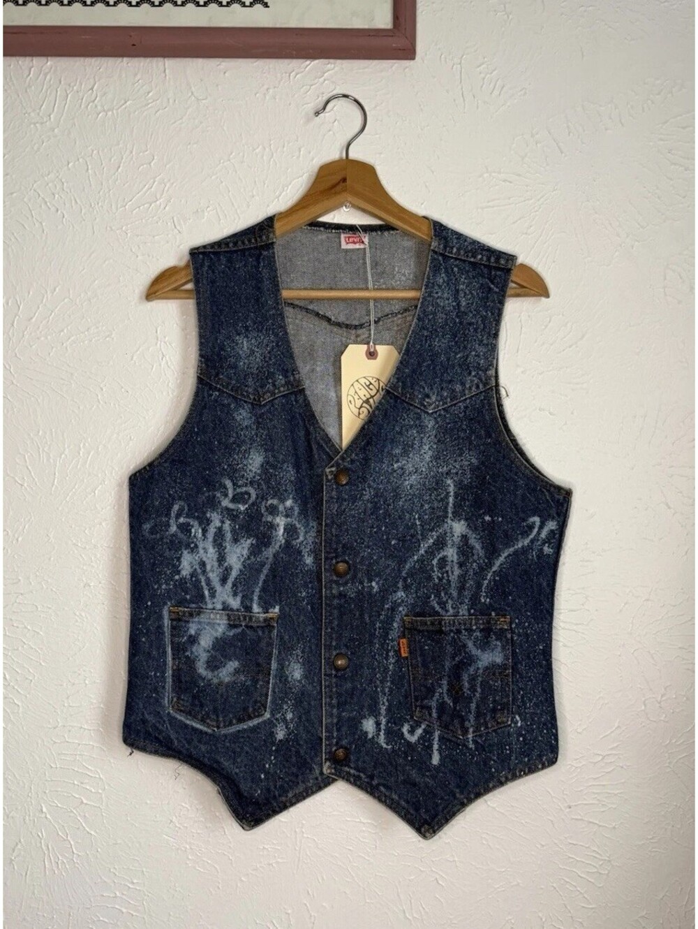 Vintage 70s LEVIS Denim Vest sz M Orange Tab Western Trucker Cowboy Hippie USA